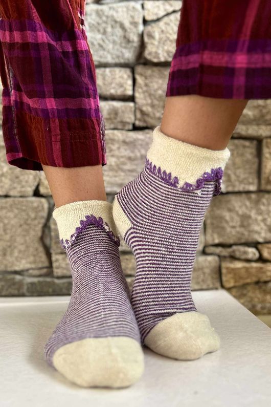  Terry & Wool Luxury Socks Pinstripe Amethyst 